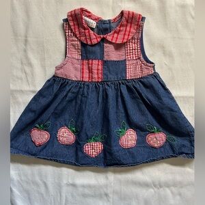 Vintage Samara Denim Strawberry Dress; Red Gingham Print; Girls- Size 3T